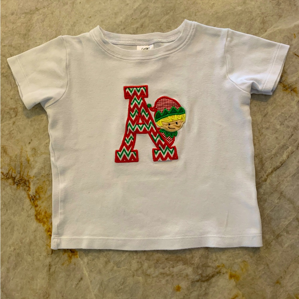Toddler 3T Christmas Holiday Elf Appliquéd Boutique T-shirt with letter A